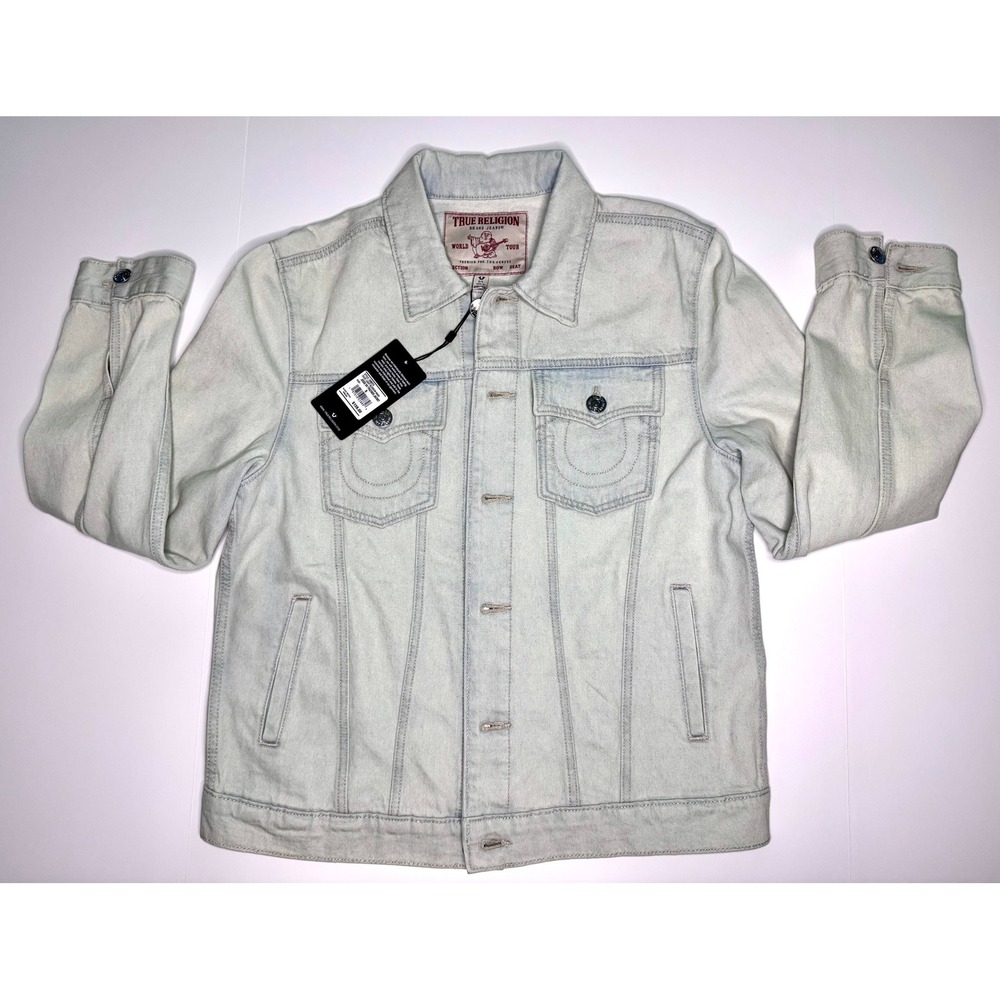True Religion Jesse SN Trucker Jacket Light Blossom Wash Denim Mens Small